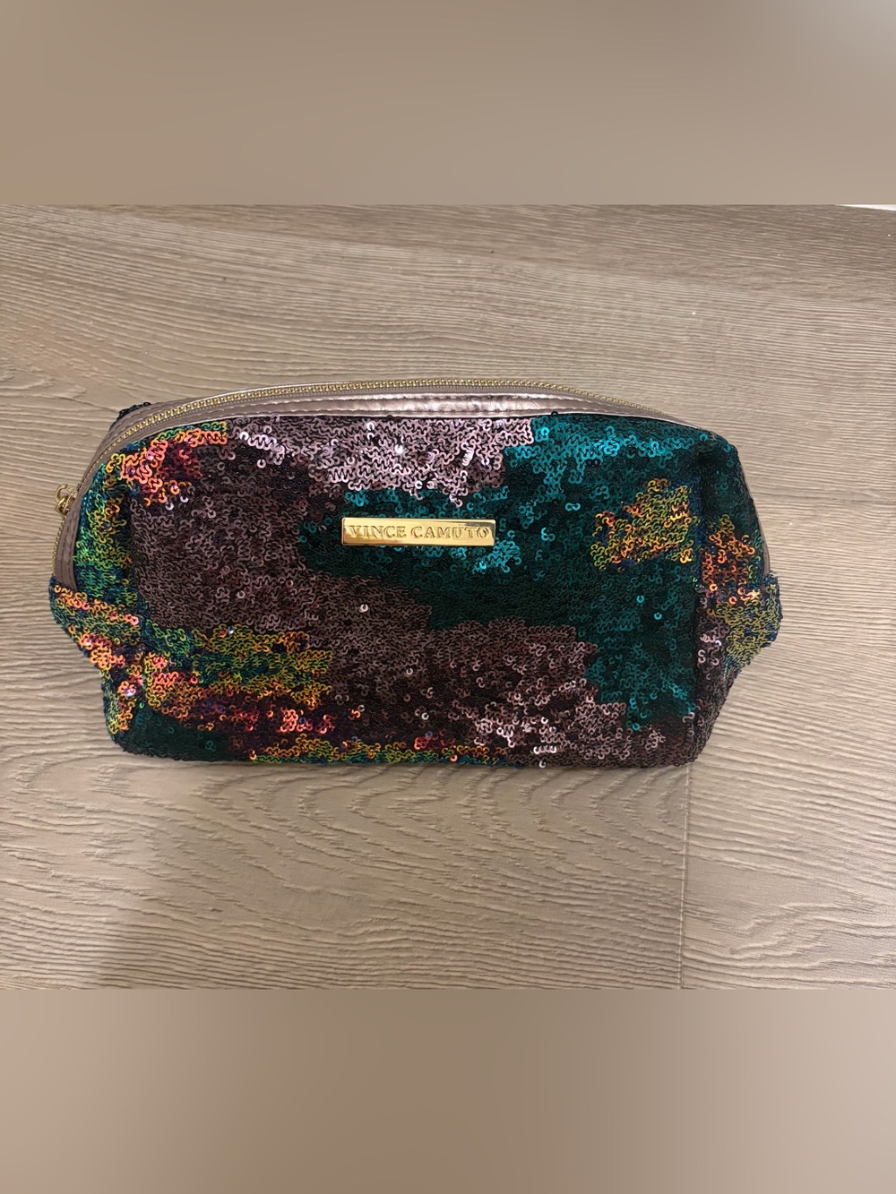 Vince Camuto Teal, Bronze & Multicolor Sequin Cosmetic Case